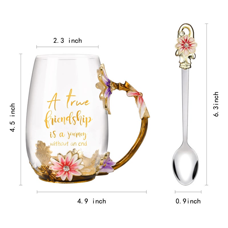 OEAGO Friendship Gifts for Women Best Tea Cup Friend Gifts for Women Flower Coffee Mug Christmas Birthday Gifts for Female Coworker - Image 2